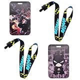 Hilloly Batman Ensembles Lanière avec Porte-Cartes, 2 PCS Courroie de Cou de Lanière avec la Qualité Cartoon Lanyard Courroie de Cou avec Badge Porte-Cartes Transparent pour Le Bureau Carte de Bus