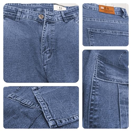 Image of GRECIILOOKS Men's Cargo Jeans Pants - Stylish Relaxed Fit Denim Cargo for Men | Lightweight Summer Casual Streetwear | Multi Pocket Baggy Jeans for Travel, Everyday Wear & Outdoor
