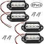 4 Pieces 12V 6 LED License Plate Light Waterproof License Plate Lamp Taillight for Truck SUV Trailer Van RV Trucks and Boats License Tags (Black)