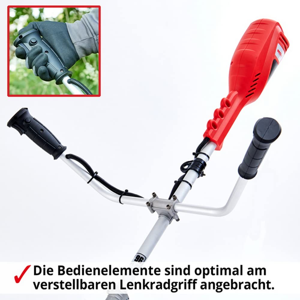 HECHT Elektro Freischneider Motorsense - leistungsstark mit 1400 Watt - 42 cm und 25,4 cm Schnittkreis - inklusive Doppel Faden Spule und Metall 3-Zahnmesser - leichte Handhabung, Antivibrationsgriff