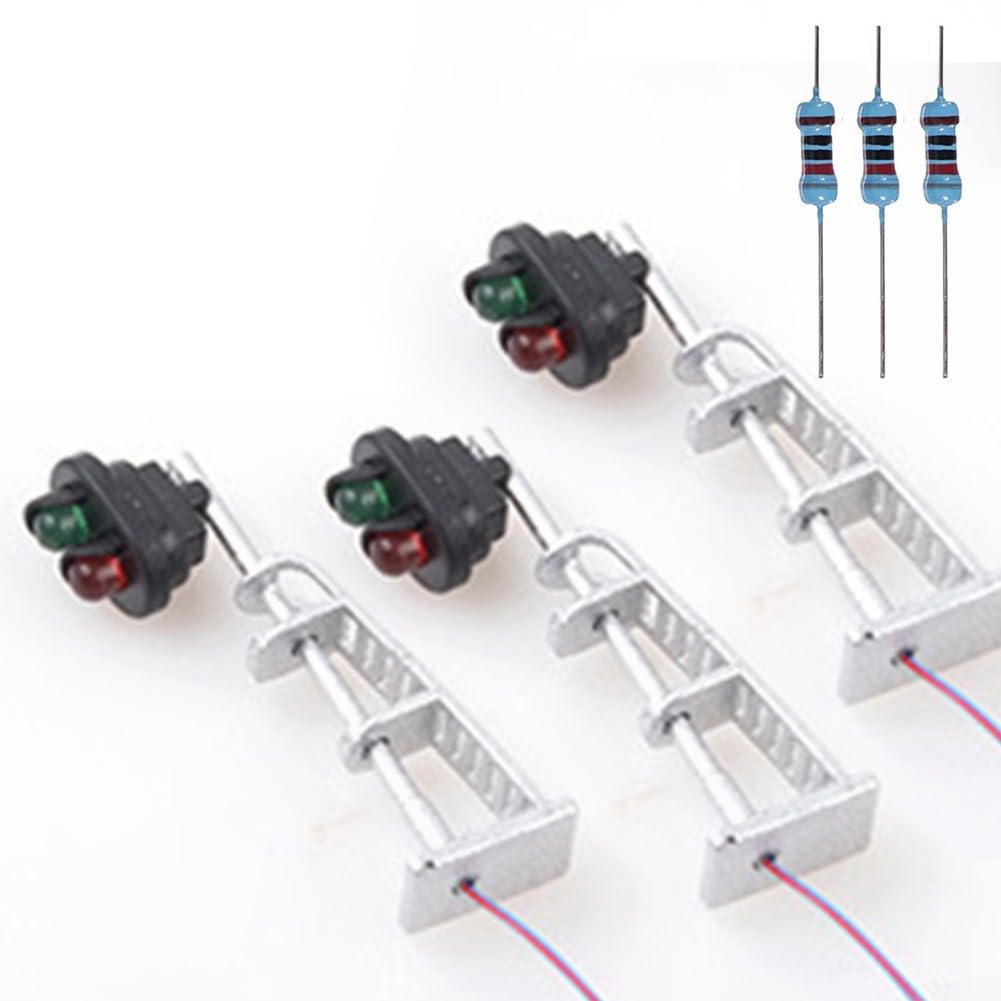 3pcs Model Railway 2 Light Block Signal Lights, Green/Red N Gauge 1:87 Railroad Track Signal Light for Building Layout