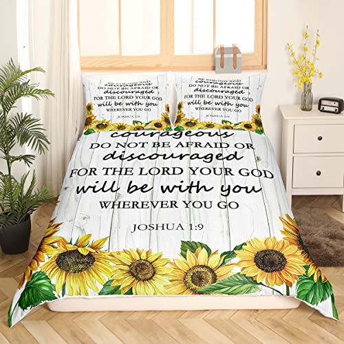 Sunflower Bedding Set Single Size Bible Verse Sunny Flowers Comforter Cover For Kids Child,Inspirational Quotes Duvet Cover Botanical Garden Floral Quilt Cover Rural Pastoral Style Rustic Room Decor - Image 3