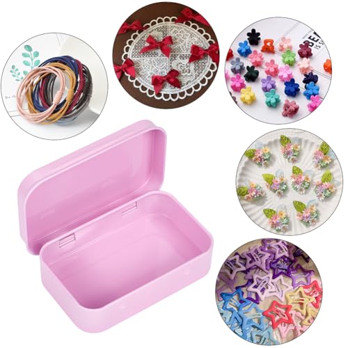 Image of 4 Colors 3.86 inchx2.5 inch 4Pcs Tin Boxes Empty Hinged Tins Colorful Mini Cute Rectangular Small Portable Jewelry Metal Container with Lid Iron Storage Box Bulk for Home Outdoors Organizer Kit