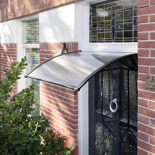Vordach für den Außenbereich, 100 x 150 cm, aus transparentem Polycarbonat, Sonnendach und Regenschutz, Robustes Dach aus schwarzem ABS-Kunststoff, Vordach für Eingangstüren – einfach zu montieren