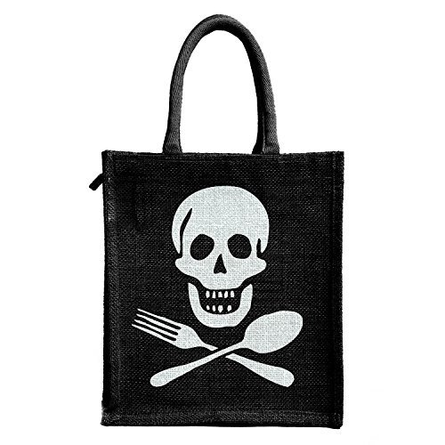H&B Jute bags for lunch With zip (Print:skull -dine, Beige, Size: 11x10x6 Inch) (B01MF8J2CT) Amazon Price History, Amazon Price Tracker