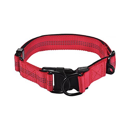 Nylon- Hundehalsband mit doppeltem D- Ring, verstellbare Länge, reflektierende Streifen, bequemes Haustier für große und mittelgroße Hunde
