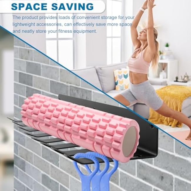 Gym Equipment Storage Rack, Resistance Bands Storage Hanger, Multi-Purpose Home Gym Rack Organizer Wall Mount for Barbells Jump Ropes Lifting Belt Gym Accessories