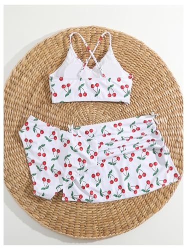 Floerns Girl's 3 Piece Swimsuit Cherry Print Cute Bikini Set with Cover Up Skirt2