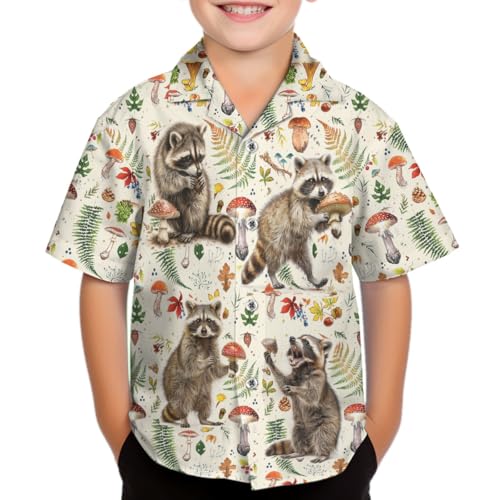 Boys Girls 80s 90s Raccoon Hawaii Shirt Funny Retro Animal Casual Short Sleeve Button Down Shirt Kids Hawaiian Shirt4