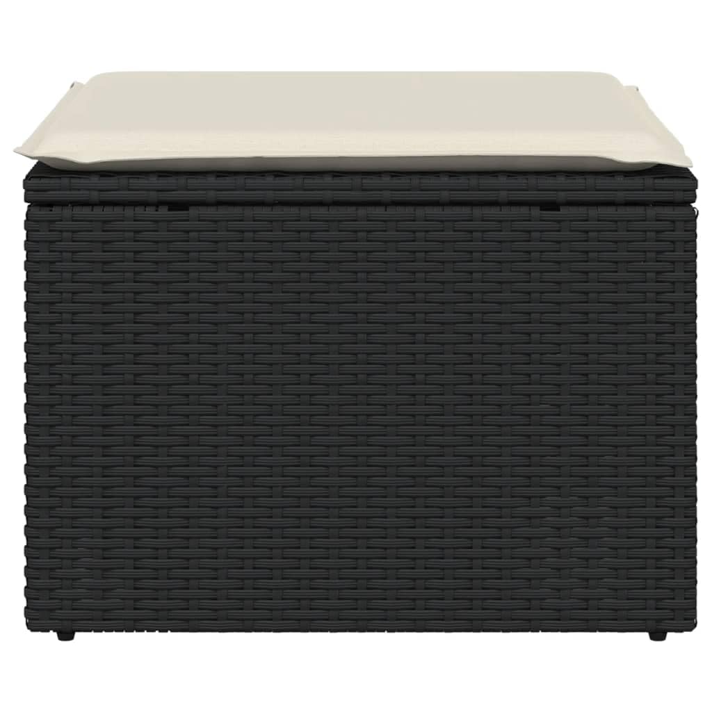 vidaXL Gartenhocker mit Kissen, Gartenstuhl mit abnehmbarem waschbarem Bezug, Hocker mit Stahlrahmen, Sitzhocker Terrassenhocker, Schwarz Poly Rattan