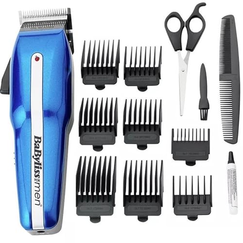 BaByliss PowerLight Pro Clipper Cordless or Corded Hair Clippers for Men 8 cutter guides 1-8 Rechargeable Grooming Set Blue 7498CU