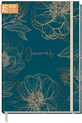 Häfft Diario de objetivos A5, punteado, con hojas de árbol doradas, con cinta de goma, 156 páginas, Trendstuff by Häfft, sostenible y respetuoso con el medio ambiente Cover
