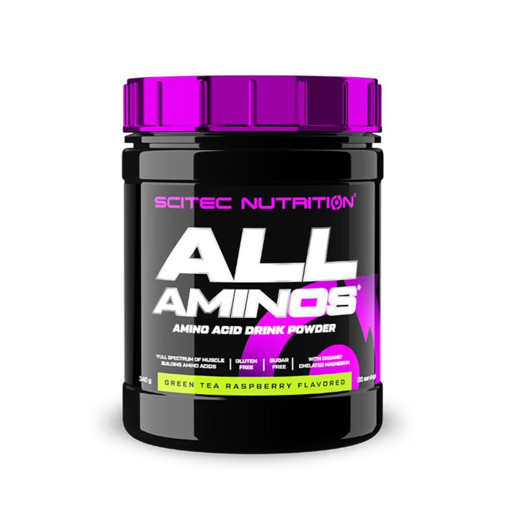 Scitec Nutrition All Aminos Complément alimentaire sous forme de poudre à dissoudre aromatisé avec acides aminés, isolât de protéines de lactosérum, sans sucre, sans gluten, 340 g, Thé vert-Framboise