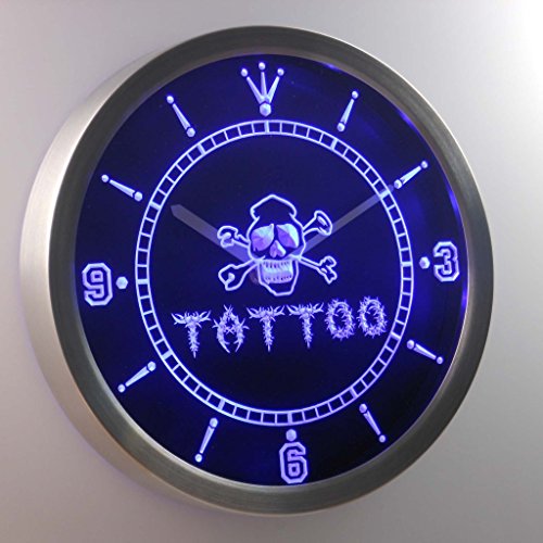 nc0339 de B Tattoo Shop Skull Head Bar Beer Neon Sign LED Wall Clock Reloj Bombilla Reloj/vibrantes – Reloj de pared