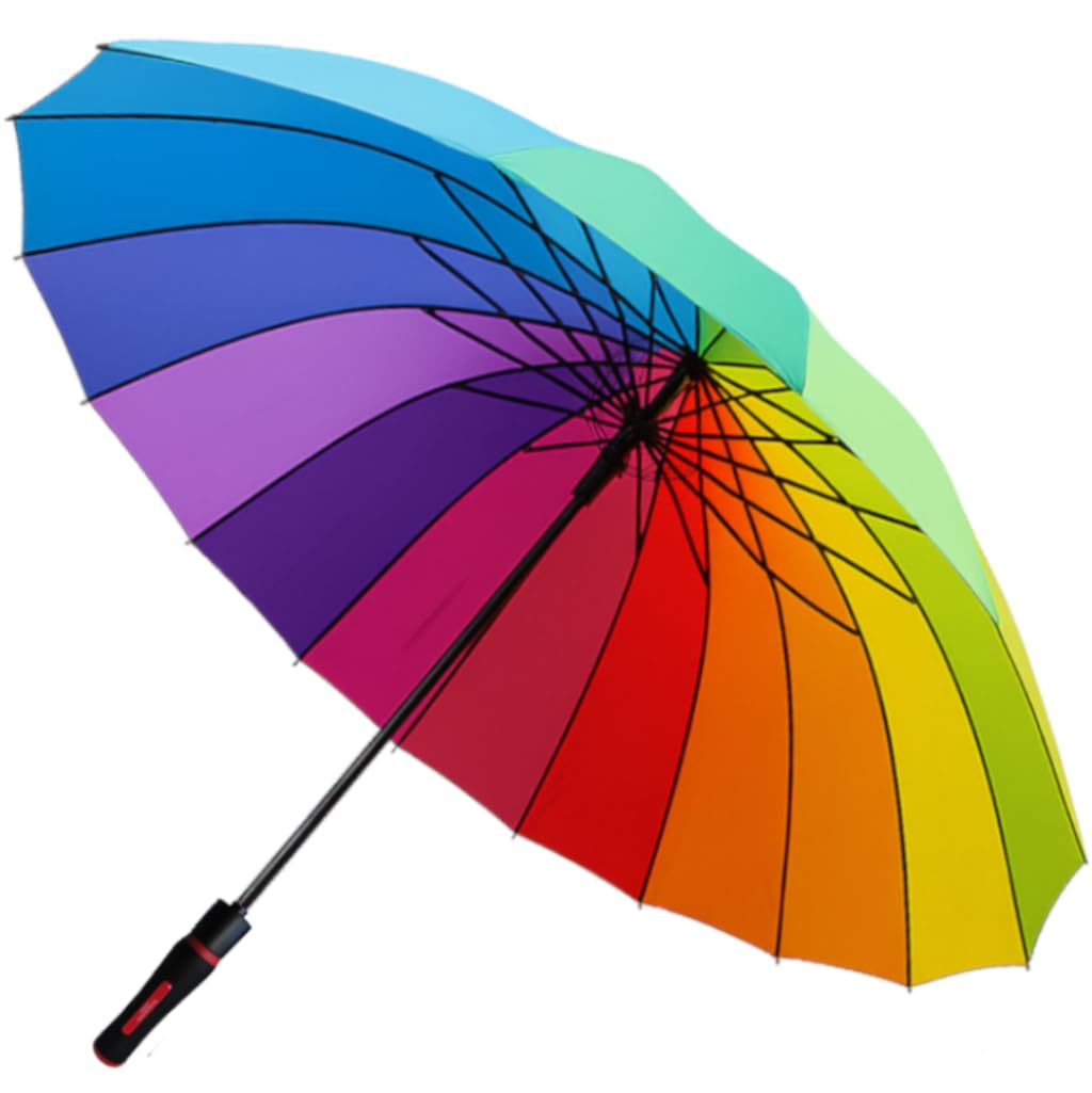 COLLAR AND CUFFS LONDON 95KPH 16 Rippen Regenschirm Automatik Sturmfest Regenbogen - Stockschirm SEHR STARK Herren Damen Windfest - Windproof Verstärkt mit Fiberglas - Mehrfarbig Bunt