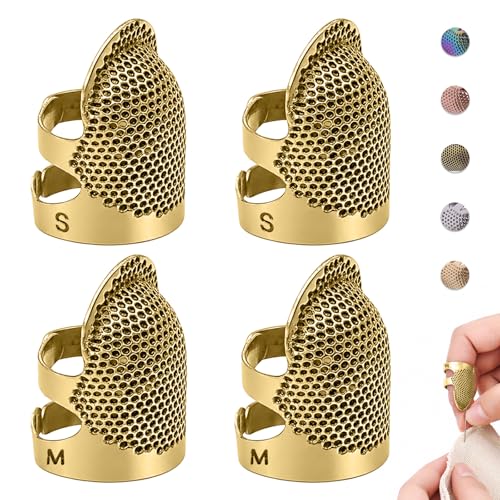 Image of Thimbles for Hand Sewing, Sewing Thimble Kit, Metal Finger Protectors, Thimble Ring for Hand Quilting and Embroidery(Antique Brass,2Pcs,Small /Medium)
