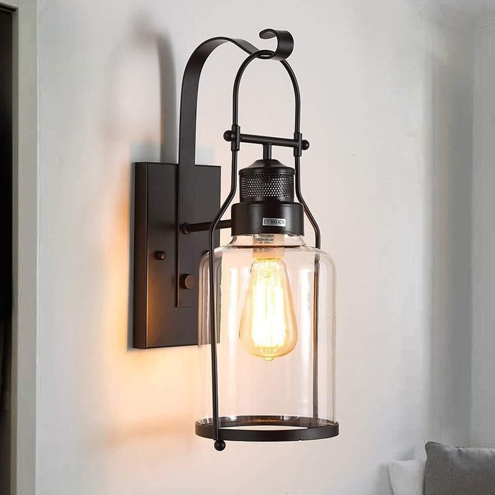 Lampa Ogrodowa,Lampy Metalowy Kinkiet Zewnętrzny, Lampa Ścienna W Stylu Industrialnym, Latarnia Ścienna, Klosz Z Przezroczystego Szkła, Lampa Ścienna Na Werandę I Podwórko Oprawa Ogrodowa
