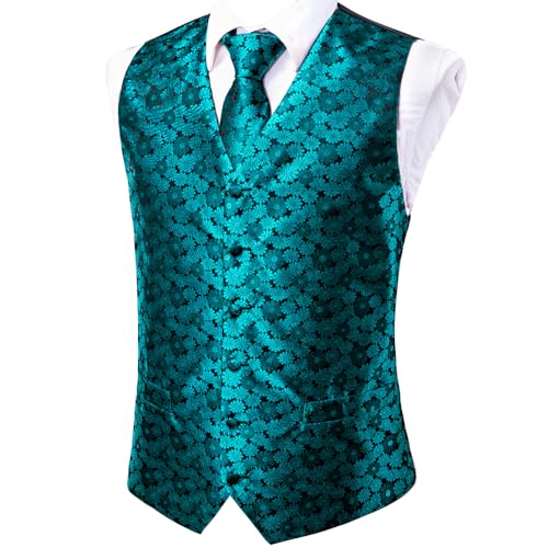 Silk Mens Suit Vest and Tie Set Paisley Floral Jacquard Formal Dress Waistcoat Tuxedo Wedding Party Business Vests