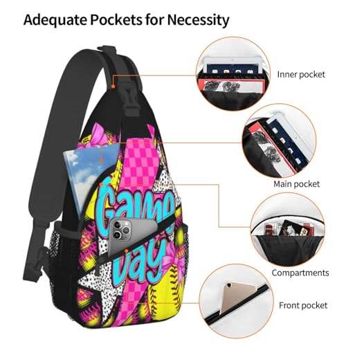 Game Day Softball Lighning Bow Sling Backpack Unisex Crossbody Chest Bag Shoulder Chest Bag For Women Men Hiking Travel4