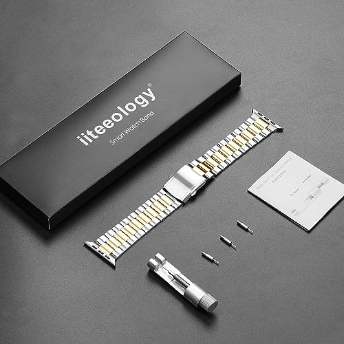 iiteeology Ultra 3 Watch Band Compatible with Apple Watch 49mm 46mm 45mm 44mm 42mm, Upgraded Stainless Steel Wristband for iWatch Ultra 2, Series 11-1, SE 3, Silver/Gold - image 7