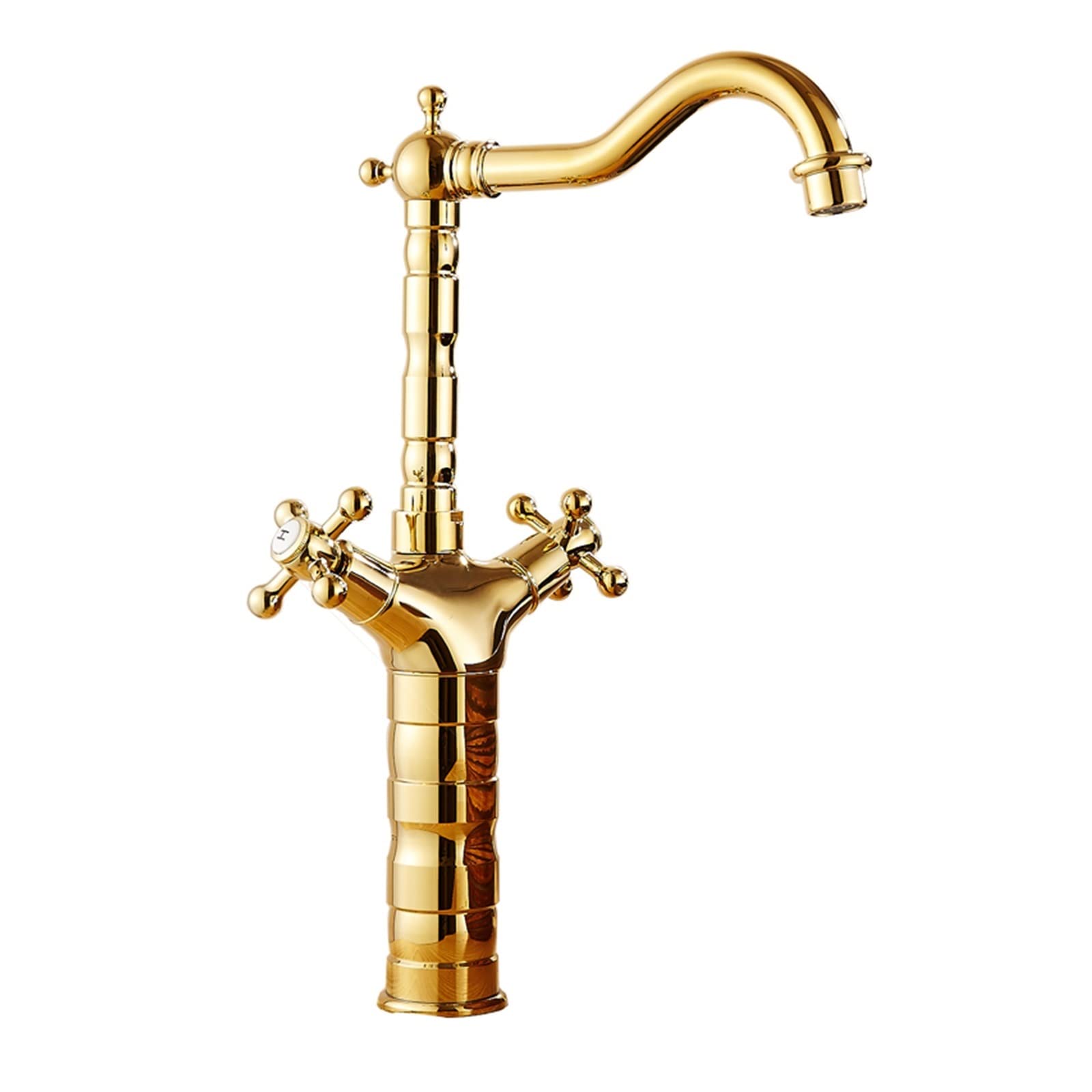 ZQFHSX Kitchen Sink Faucet, Gold Brass Basin Faucet 360 Degree Swivel Dual Handle Bathroom Touchless(Gold Short)