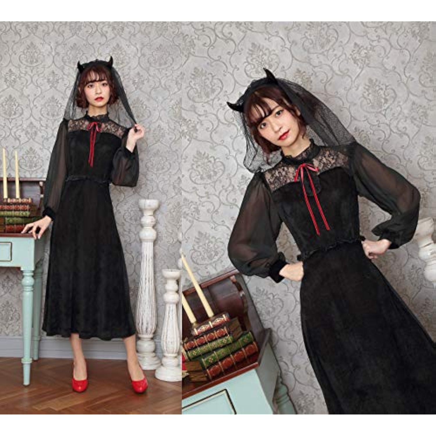 クリアストーン(Clearstone) クラシックロング コスプレ ハロウィン クラシックロングデビル レディース M ブラック 詳細画像5
