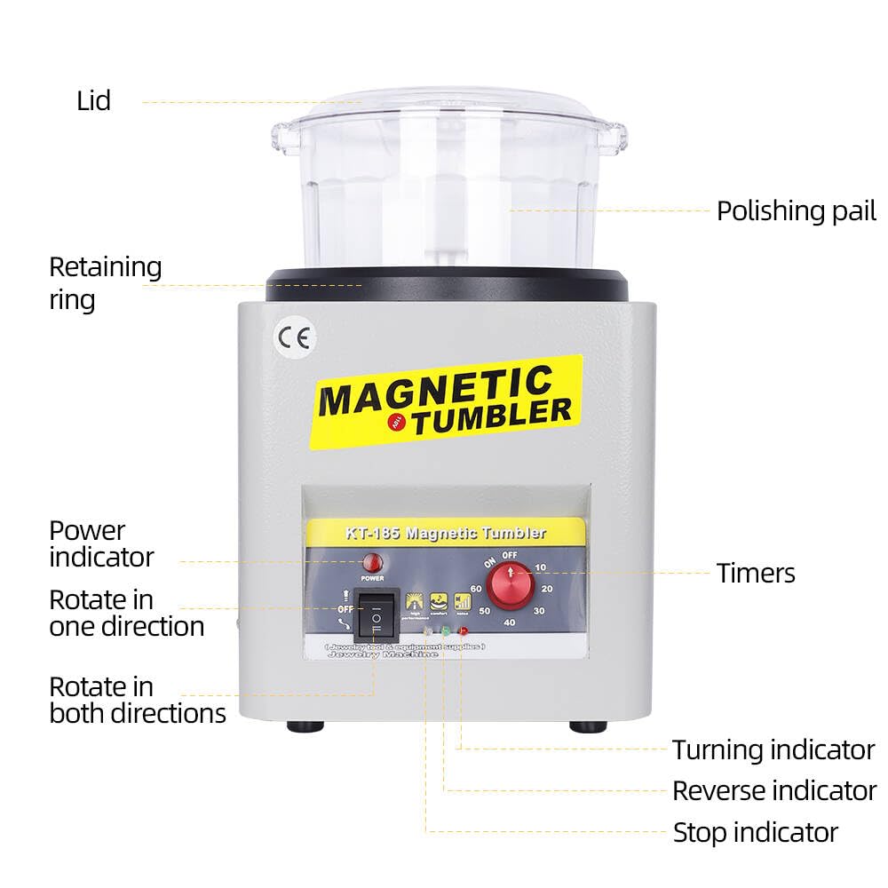 Magnetic Tumbler jewelry polisher tumbler 2000 RPM Finisher, 7.3 inch Magnetic Polisher Tumbler jewelry machine 1-60 min Time Control for Jewelry/Bi-Rolling