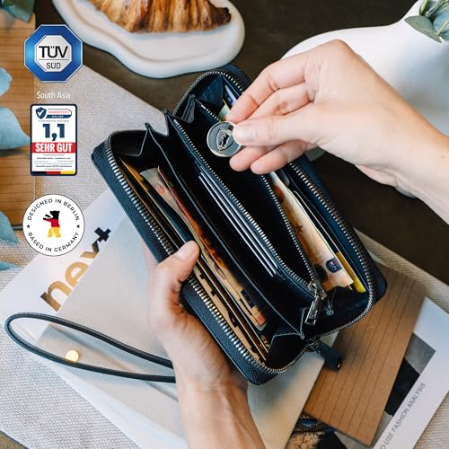 Berliner Bags Premium Genuine Leather Wallet Lyon, RFID Blocking Credit Card Holder, Clutch Purses for Women, Zip Around Wallet for 15 Cards and ID window, Bills, Coins - Black3