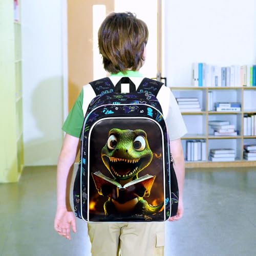 Image of 3Pcs Dinosaur Backpack for Boy, 16 inch Bookbag for Elementary Preschool Kindergarten, Kids School Backpacks with Lunch Box (Black)