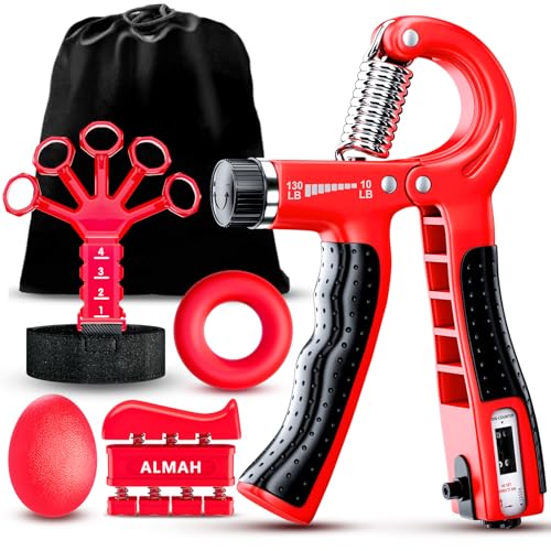 ALMAH Handtrainer Fingertrainer 5-Pack, Unterarmtrainer Griffkraft Trainer Set, Verstellbarer Grip Trainer, Finger Trainingsgerät, Fingerstrecker, Trainingsring und Stressabbau-Griffkugel