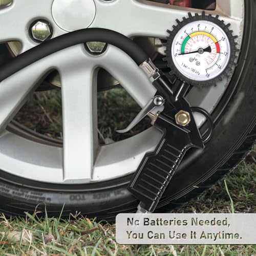 GLOSKIN Reifendruckprüfer, 220PSI Luftdruckprüfer Mit Ventilkernwerkzeug, Reifenfüller Mit Manometer,Reifenfüller Geeicht,Kompressorteil für Autos, Motorräder, Lkw, Fahrräder