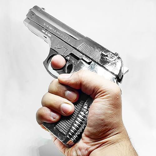 Image of 608 Lighter with Barrel Pull Back Heavy Metal Made Silver Color Gun Shape Gas Lighter with PU Holster | Loading Feature Dummy Gun Jet Flame Butane Refillable Lighter