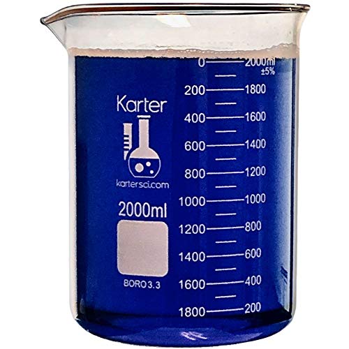 2000ml Beaker, Low Form Griffin, Borosilicate 3.3 Glass, Double Scale, Graduated, Karter Scientific 213D15 (Case of 16)