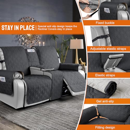 Image of VANSOFY Loveseat Recliner Cover with Console 100% Waterproof Sofa Slipcovers Non-Slip Reclining Couch Cover Split Sofa Covers Furniture Protector for Pets, Dogs(Black)