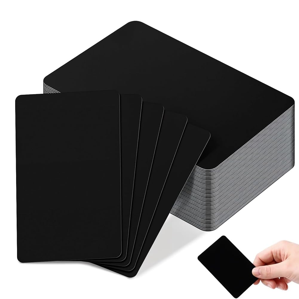 Wisyurt 50 Pcs Black Metal Business Cards 0.8 mm Thickness -Engraving Blanks Aluminium Cards for House