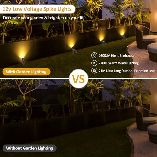 ECOWHO Garden Spotlights Mains, 21m Extendable Outdoor Spike Lights 12V LED Pathway Lighting IP65 Waterproof Electric Garden Uplighter for Path Yard Patio (18W 6-Packs Warm White), Wall/Spike Mounted 5 ECOWHO Garden Spotlights Mains, 21m Extendable Outdoor Spike Lights 12V LED Pathway Lighting IP65 Waterproof Electric Garden Uplighter for Path Yard Patio (18W 6-Packs Warm White), Wall/Spike Mounted - Image 5