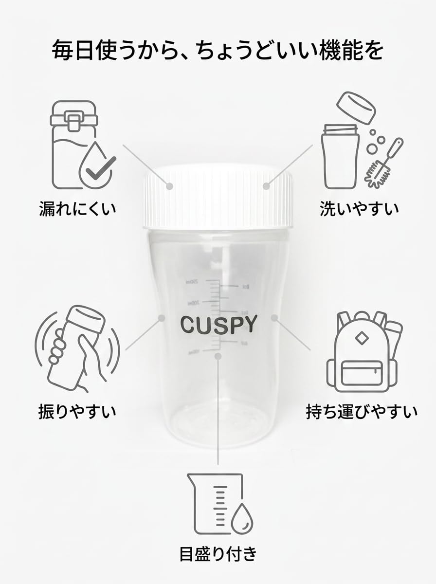 プロテインシェイカー 小さめ シェーカー シェーカ 日本製 目盛り付き シェーカーボトル 目盛 牛乳 豆乳 容器 混ぜる - 2