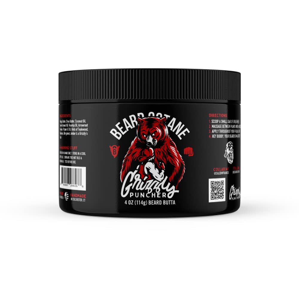 Grizzly Puncher - Natural Beard Butter w/Shea Butter- 4 Oz - Healthy Softer Beards - Made in USA - Premium Handcrafted Beard Care