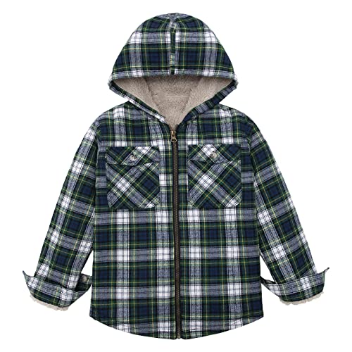 Image of ThCreasa Boys Plaid Flannel Jackets Sherpa Lined Zip Up Long Sleeve Warm Flannel Shirt with Hood