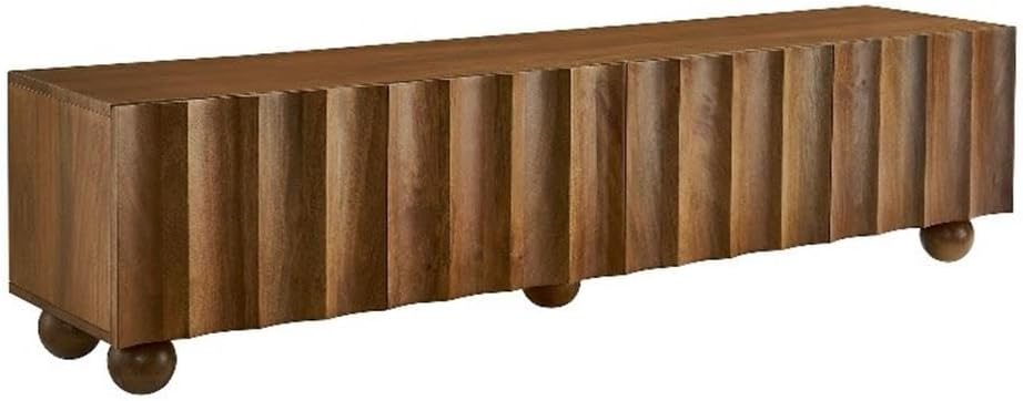 Modway Sorren 71 Inch Walnut Scalloped TV Stand - 4-Door Solid Wood Media Console for 80" TVs