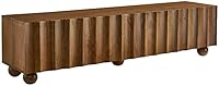 Modway Sorren 71 Inch Walnut Scalloped TV Stand - 4-Door Solid Wood Media Console for 80" TVs