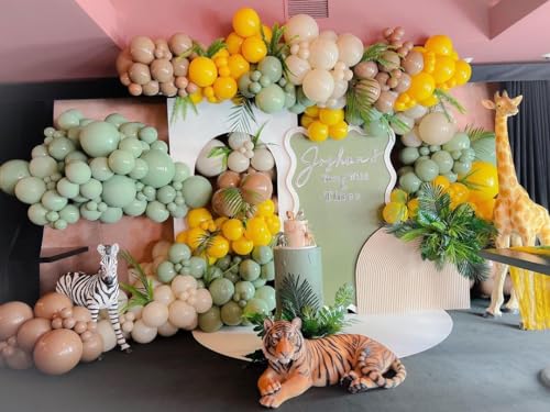 Image of Blocesa Sage Green Brown Yellow Balloon Arch Kit, Latex, Party Decor.