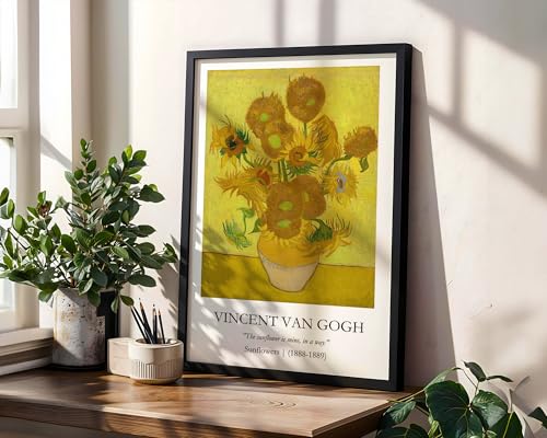 Image of Waltractive Vincent Van Gogh Paintings Framed Poster with Beautiful Quotes - Available in 33x22 and 48x33 CM - Classic Art Poster with sleek Black Frame - Elegant Home and Office Decor (Sunflowers, 9x13 Inch, Framed)