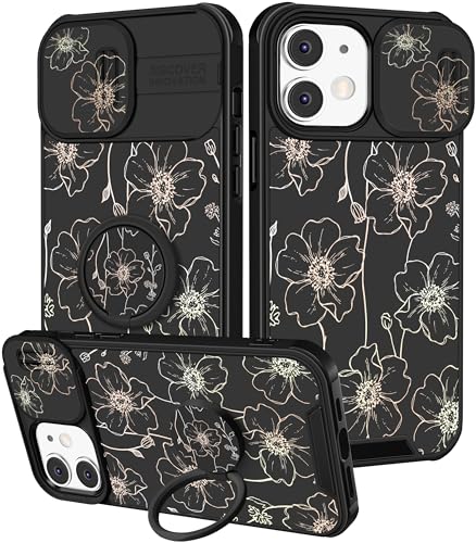 Image of Funermei for iPhone 11 Case - Women Girls Cute Phone Cover Girly Pretty Aesthetic Black Floral Flower Unique Design with Camera Cover Funda for Apple for iPhone 11
