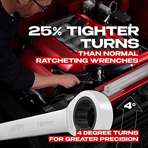 Image of Jaeger 16 mm Combo Ratchet Wrench, 90-Tooth, Chrome Vanadium, Metric