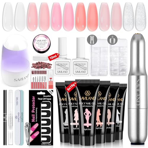 Saviland Kit Polygel Complet, 6*15g Polygel Clair/Rose/Rose Paill...