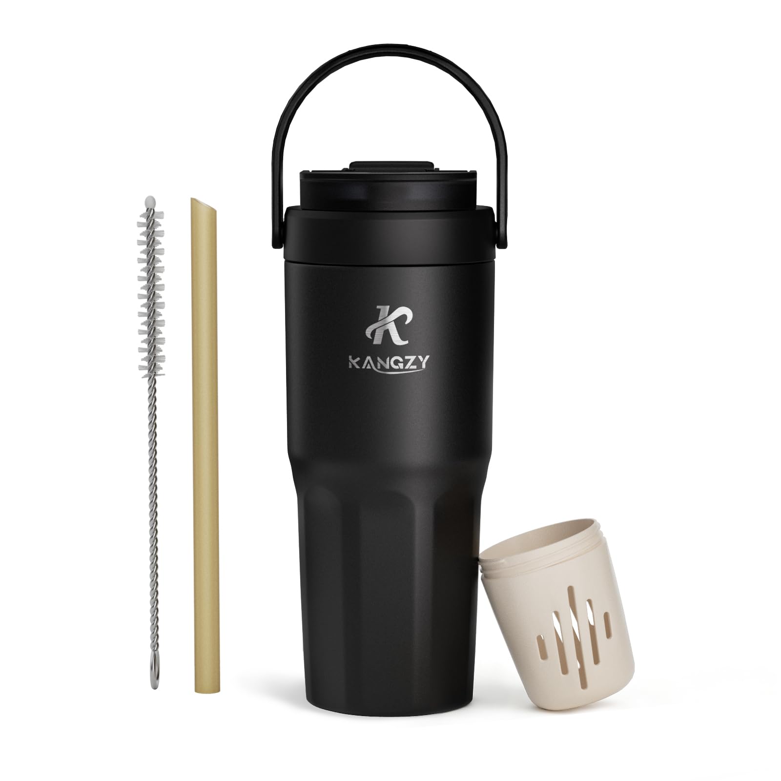 KANGZY Coffee Cup Travel Mug 600ml – Stainless Steel Insulated Water Bottle, 2-in-1 Lid, Vacuum Thermal Cup, Leak-Proof Design, Keeps Drinks Hot 8H+ / Cold 24H – Work, Travel & Car (Jet Black) — image 1