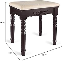 URFORESTIC Oak Wood Vanity Stool - Modern Concave Seat, 300lb Capacity, Hand-Carved Floral Design, Easy Assembly (Brown)