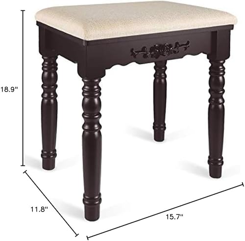 URFORESTIC Oak Wood Vanity Stool, Modern Makeup Dressing Stool with Concave Seat Surface,Capacity 300lb, Easy Assembly (Brown)