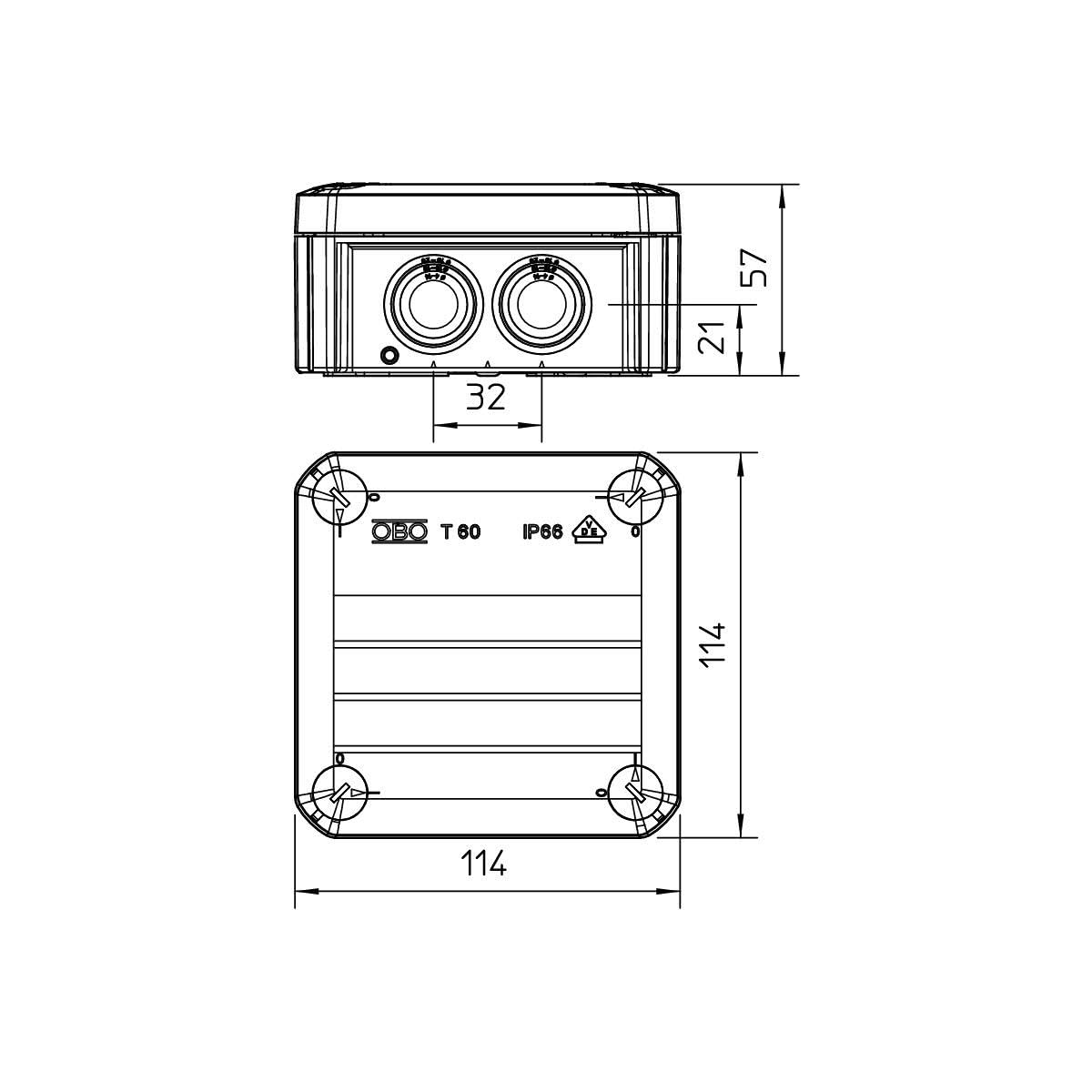 Obo-bettermann sistema conex.fij. - Caja derivación regleta conexión +cono 114x114x57 polipropileno gris